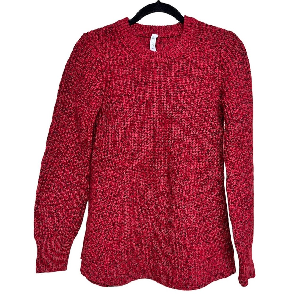 Athleta Sierra Crew Sweater Wool Blend‎ Candy Red Marl Black Women’s Size Small